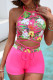 Pink Sportswear Floral Hollowed Out Patchwork Cross Straps Swimwears(With Paddings)