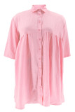 Pink Sweet Solid Patchwork Buckle Turndown Collar A Line Plus Size Dresses