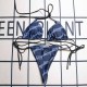 Blue Sexy Vacation Letter Bandage Swimwears