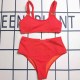 Red Sportswear Simplicity Geometric Patchwork Swimwears