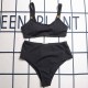Black Sportswear Simplicity Geometric Patchwork Swimwears