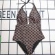 Black Brown Sexy Vacation Geometric Bandage Backless Swimwears