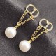 White Gold Simplicity Letter Chains Pearl Earrings
