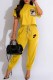 Yellow Casual Print Patchwork Letter O Neck Short Sleeve Two Pieces