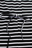 Black Casual Striped Patchwork Draw String Off the Shoulder Regular Jumpsuits