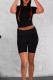 Black Casual Solid Patchwork O Neck Short Sleeve Two Pieces