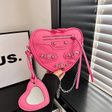 Pink Casual Solid Heart Shaped Rivets Zipper Bags