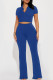 Royal Blue Casual Solid Patchwork Asymmetrical Collar Short Sleeve Two Pieces