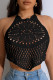 Black Casual Solid Hollowed Out Patchwork Swimwears Cover Up