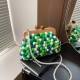 Green Sweet Vacation Color Block Pearl Fur Ball Bags