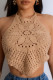 Khaki Casual Solid Hollowed Out Patchwork Swimwears Cover Up