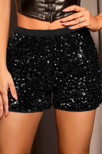 Black Celebrities Solid Sequins Patchwork Straight High Waist Straight Solid Color Bottoms