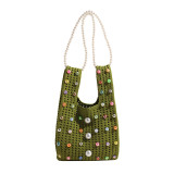 Green Sweet Solid Patchwork Pearl Bags