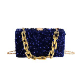 Blue Daily Vintage Solid Sequins Chains Bags