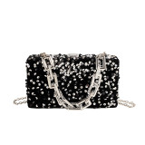 Blue Daily Vintage Solid Sequins Chains Bags