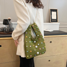 Green Sweet Solid Patchwork Pearl Bags