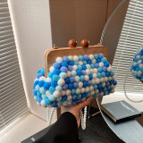 Colour Sweet Vacation Color Block Pearl Fur Ball Bags