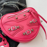 Rose Red Casual Solid Heart Shaped Rivets Zipper Bags