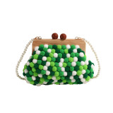 Red Sweet Vacation Color Block Pearl Fur Ball Bags