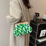 Blue Sweet Vacation Color Block Pearl Fur Ball Bags