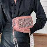 White Casual Street Solid Rivets Zipper Bags