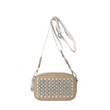 White Casual Street Solid Rivets Zipper Bags