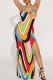 Multicolor Sexy Print Patchwork High Opening Halter Long Dresses