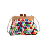 Blue Sweet Vacation Color Block Pearl Fur Ball Bags