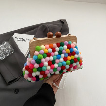 Colour Sweet Vacation Color Block Pearl Fur Ball Bags