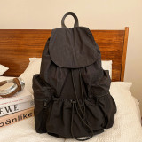 Matte Black Casual Daily Solid Patchwork Draw String Zipper Bags