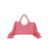 Pink Daily Striped Patchwork Solid Tassel Patchwork Zipper Weave Bags