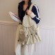 Cream White Casual Daily Solid Patchwork Draw String Zipper Bags