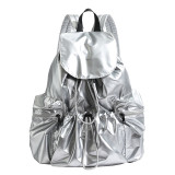 Silver Casual Daily Solid Patchwork Draw String Zipper Bags