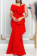 Red Celebrities Solid Patchwork With Bow Oblique Collar Long Dresses
