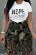 Army Green Street Print Tassel Patchwork O Neck Plus Size Two Pieces