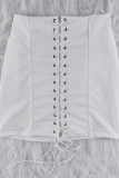 White Sexy Solid Patchwork Cross Straps Skinny High Waist Conventional Solid Color Bottoms