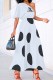 White Casual Dot Print Patchwork Letter One Shoulder A Line Dresses