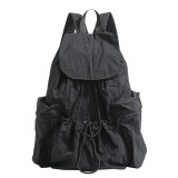 Matte Black Casual Daily Solid Patchwork Draw String Zipper Bags
