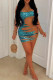 Blue Sexy Sweet Sequins Patchwork See-through Mesh O Neck Wrapped Skirt Dresses