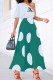 White Green Casual Dot Print Patchwork Letter One Shoulder A Line Dresses