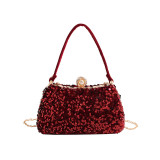 Red Daily Vintage Solid Sequins Patchwork Zipper Bags