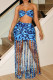 Blue Casual Print Tassel Hollowed Out Patchwork Strapless Two Pieces