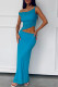 Blue Street Solid Patchwork V Neck Sleeveless Two Pieces