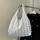 White Casual Simplicity Plaid Solid Fold Contrast Bags