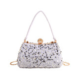 Gold Daily Vintage Solid Sequins Patchwork Zipper Bags