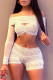 White Street Solid Lace Patchwork See-through Off the Shoulder Long Sleeve Two Pieces