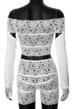 White Street Solid Lace Patchwork See-through Off the Shoulder Long Sleeve Two Pieces