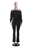 Black Street Solid Patchwork Draw String Oblique Collar Loose Jumpsuits
