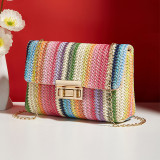 Pink Daily Color Block Patchwork Zipper Weave Bags