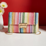 Green Daily Color Block Patchwork Zipper Weave Bags